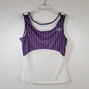 Vtg Bill Rodgers Purple Striped White Nylon Tank Top Women Size Large USA NOS